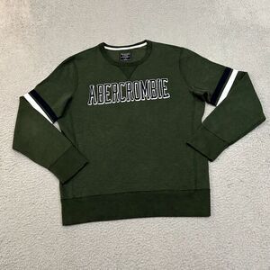 Abercrombie Fitch Sweatshirt Mens Small Green Pullover Crew Neck Embroidered Y2K